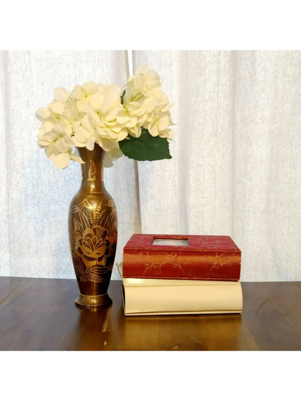 Vintage India Solid Brass Vase Engraved Floral Flower 13.75
